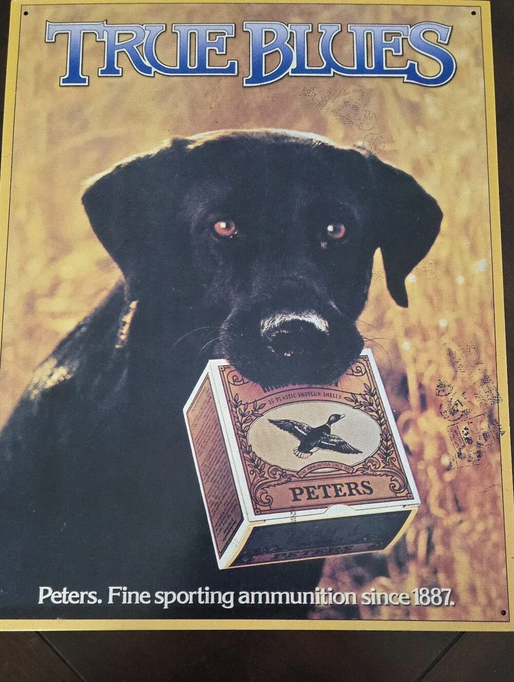 Tin Sign W/Black Lab Advertising Peters Fine Sporting Ammunituon